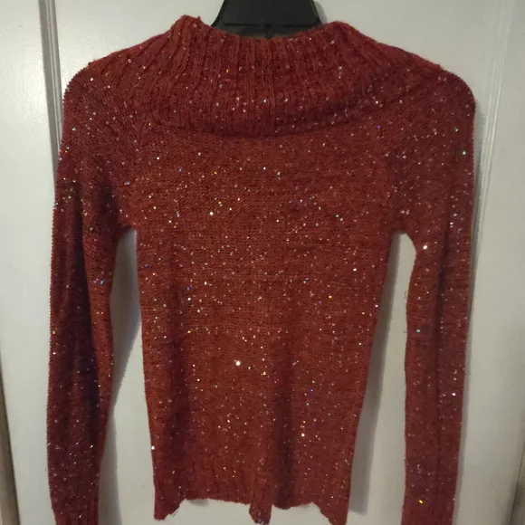 No Boundaries Red Glitter Cowl Neck Sweater - Picture 3 of 3
